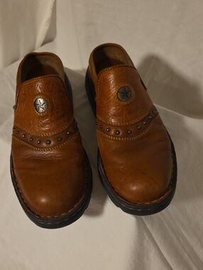 Double H Brown Leather Ankle Booties with Star Medallion
